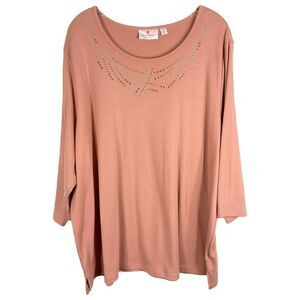 Quacker Factory Plus Size 3X Top Dusty Pink Sequin Studded Knit‎ Scoop Neck 1453